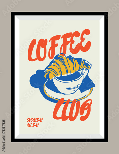 Coffee hand drawn illustration in a poster frame for wall art gallery