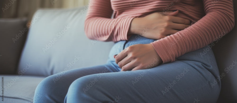 cropped shot of woman with stomach ache feeling discomfort.