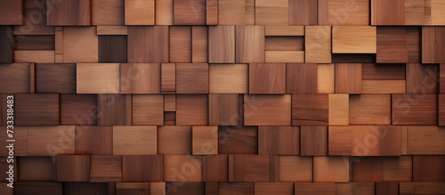 Wooden panel made of various types of wood 3d illustration. 