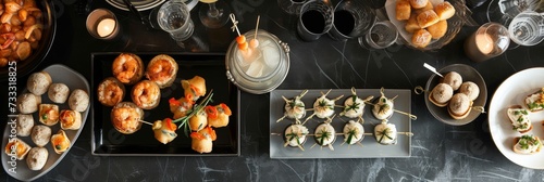 Elegant Cocktail Party Spread with Gourmet Hors d'Oeuvres
