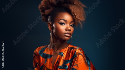 portrait of a beautiful black woman with curly hair