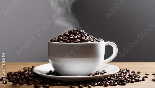 A cup of coffee with beans on the table photo