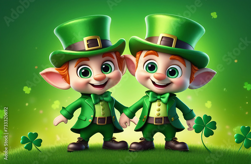 two cheerful young cartoon leprechaun