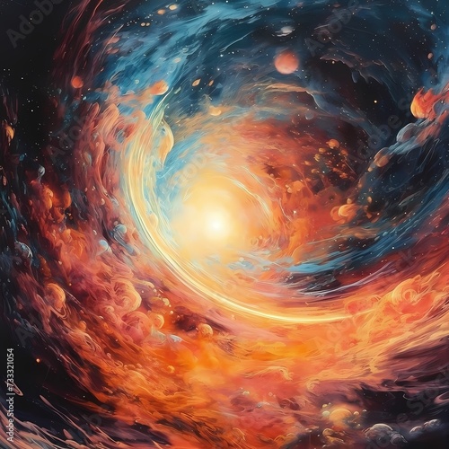 Mesmerizing Cosmic Swirl of a Vibrant Galaxy Illustration