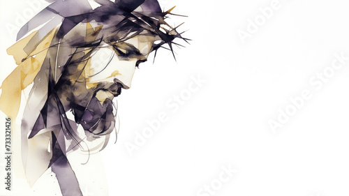 A minimalist watercolor painting of jesus christ isolated on white 
