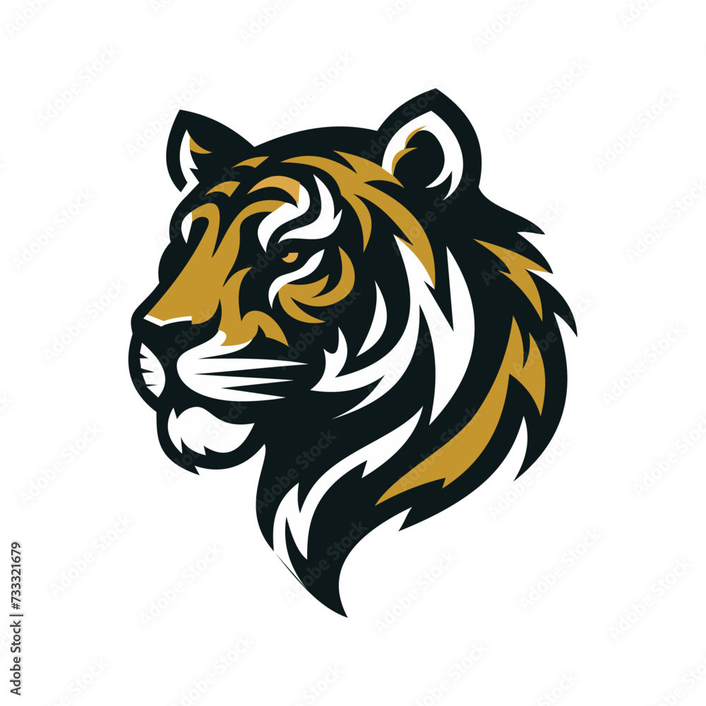 Obraz premium Tiger head vector with a simple clean shape in an elegant combination of black and gold on a white background. A good vector illustration for a business or company logo or business brand.