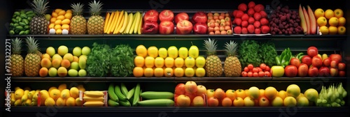 abstract colorful background of fresh fruits on a shelf in a supermarket
