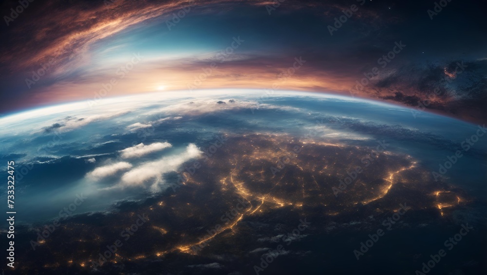 Glowing cities in the night . space view . earth panorama 