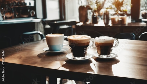 Three cups of coffee on a table