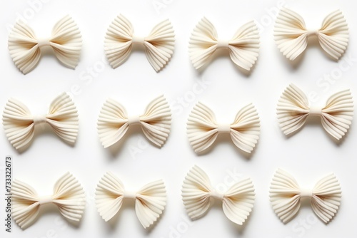 close-up of pasta bows on a white background.