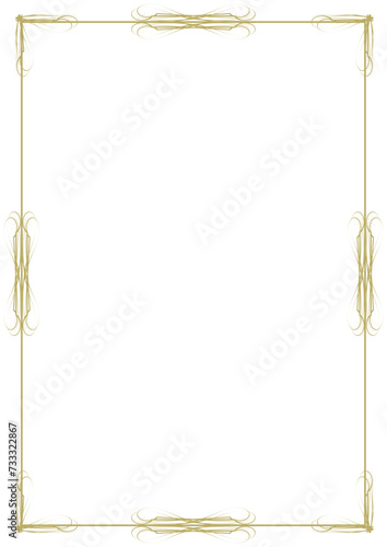 Vintage gold frame with Victorian style decorative elements. Title page, cover, background. Version No. 3. A-4 format. Vector illustration