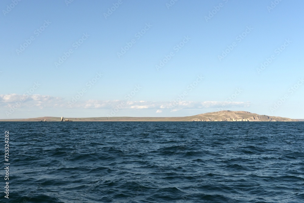 Ship Rocks off the coast of the Opuksky Reserve of the Kerch Peninsula. The Black Sea