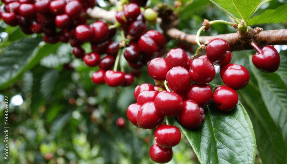 A tree full of red cherries A tree full of red cherries