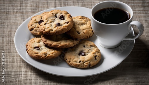 A plate of cookies and a cup of coffee