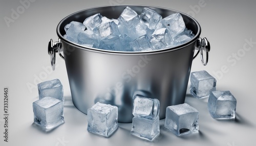 A silver bucket filled with ice cubes photo