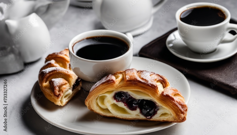 A plate of pastries and a cup of coffee A plate of pastries and a cup of coffee