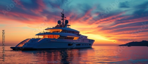 Luxury superyacht, mega yacht at sunset on the sea © Herzog