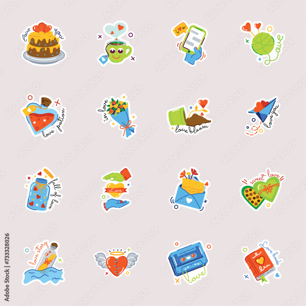 Collection of Valentine Day Flat Stickers 

