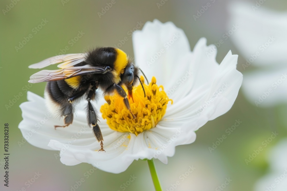 Close Up of a Bumblebee Pollinating a White Flower Close Up of a Bumblebee Pollinating a White Flower