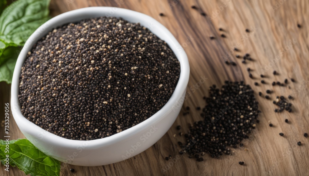 A white bowl filled with black pepper A white bowl filled with black pepper