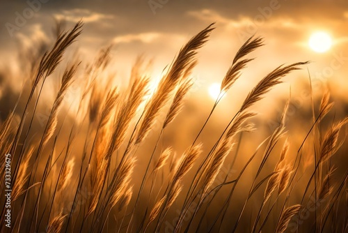 Long summer dry grass against a sunset