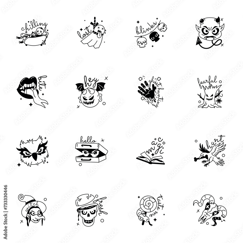 Set of 16 Glyph Style Ghost Stickers

