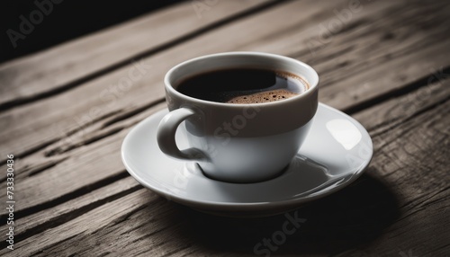 A cup of coffee on a white saucer