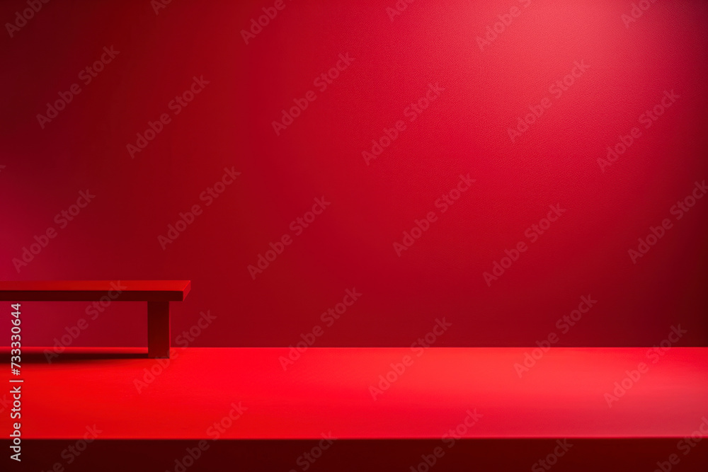 Obraz premium Empty vivid red color studio table room background.