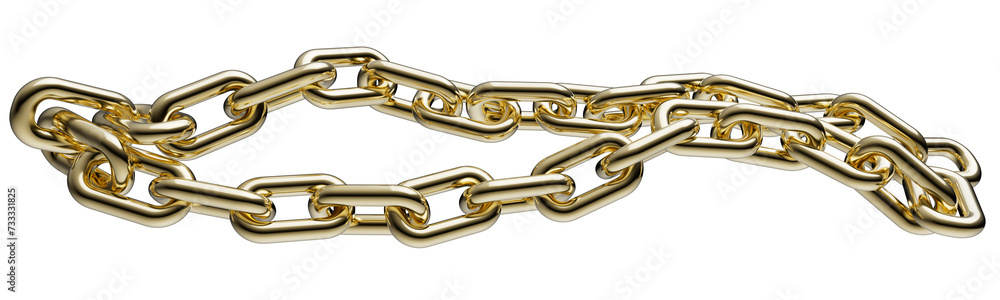 Fototapeta premium Gold chain in dynamic motion isolated on a transparent background. 3D render.