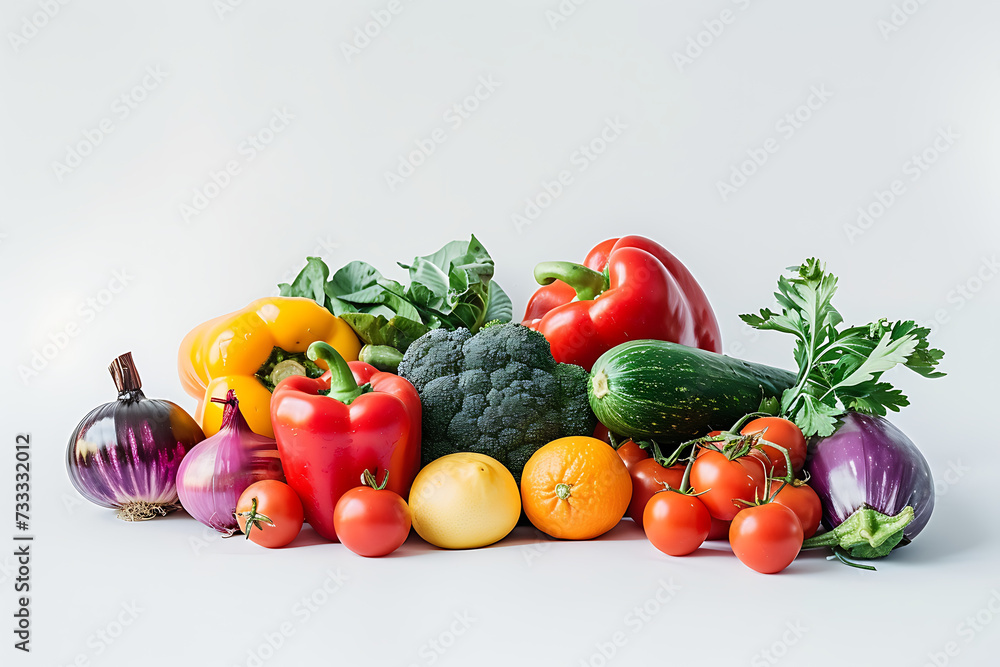 multiple crops of vegetables on a white background in