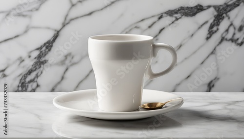 White coffee cup on a white plate on a table