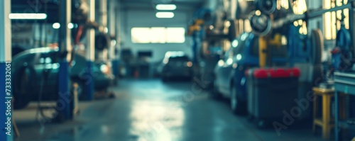 Blurred car maintenance center or auto interior