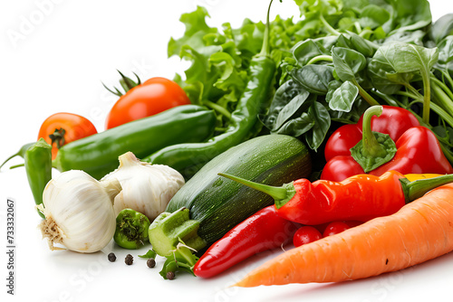 multiple crops of vegetables on a white background in