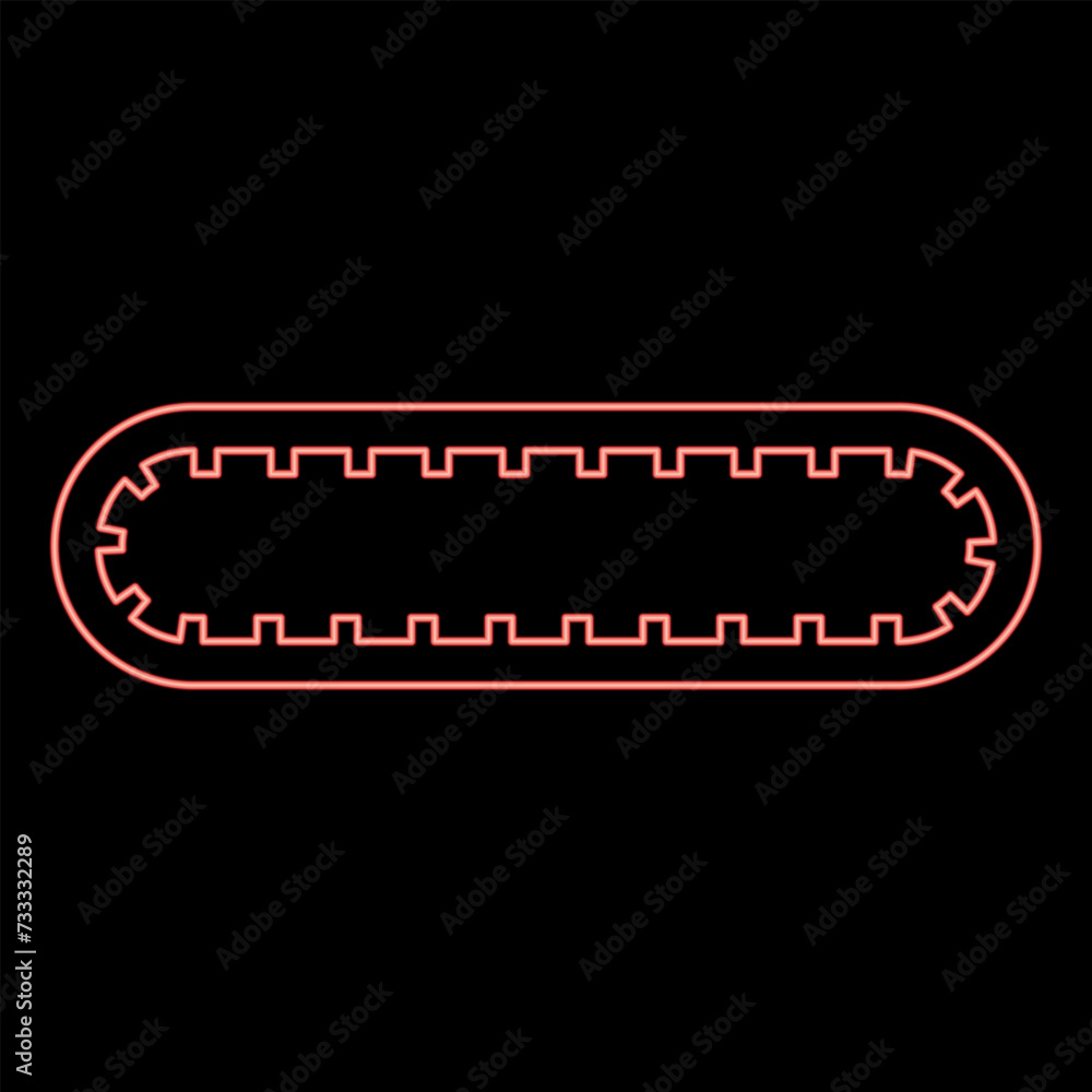Neon strap for engine toothed belt for gear cambelt timing gas distribution mechanism red color vector illustration image flat style Neon strap for engine toothed belt for gear cambelt timing gas distribution mechanism red color vector illustration image flat style