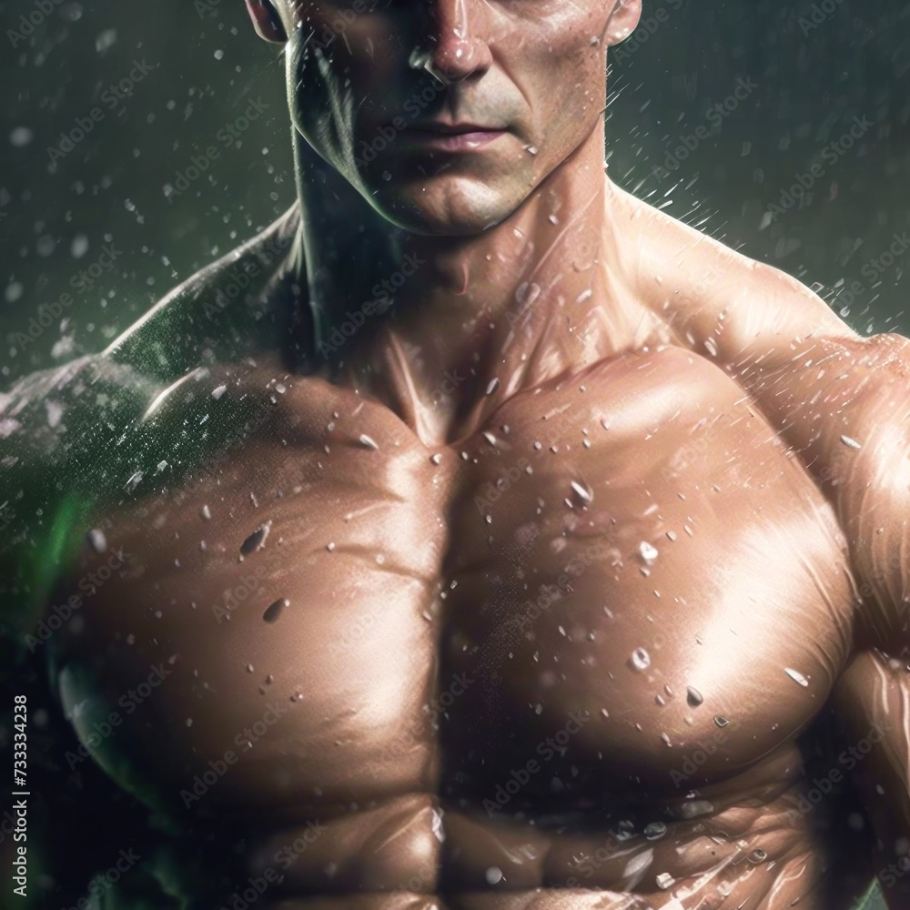 Intensity of fitness with this high-resolution image showcasing a muscular torso glistening with water Intensity of fitness with this high-resolution image showcasing a muscular torso glistening with water