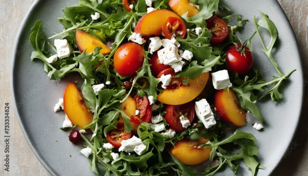 A salad with tomatoes, greens, and cheese A salad with tomatoes, greens, and cheese