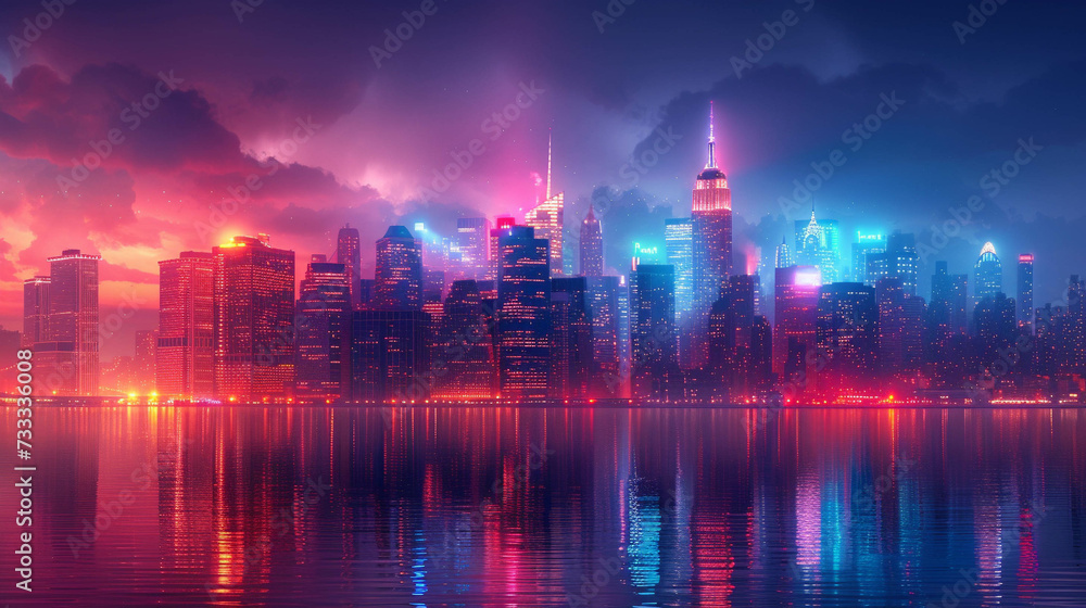 A nocturnal metropolis vibrantly illuminated by futuristic technological innovations1