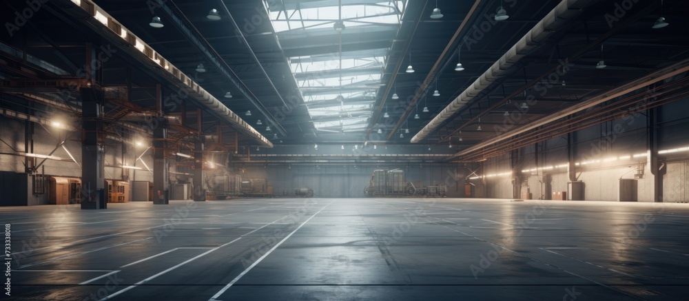 Big warehouse with packed ready goods on high shelves. Big warehouse with packed ready goods on high shelves.