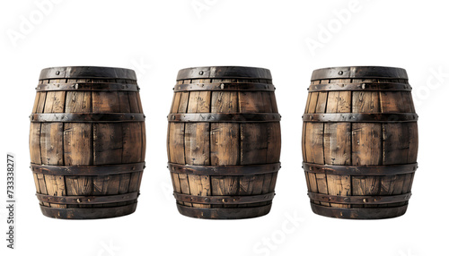 three wooden barrels are lined up in a row on transparent background © DigitaArt.Creative