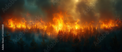 Forest fire scene, generative ai photo