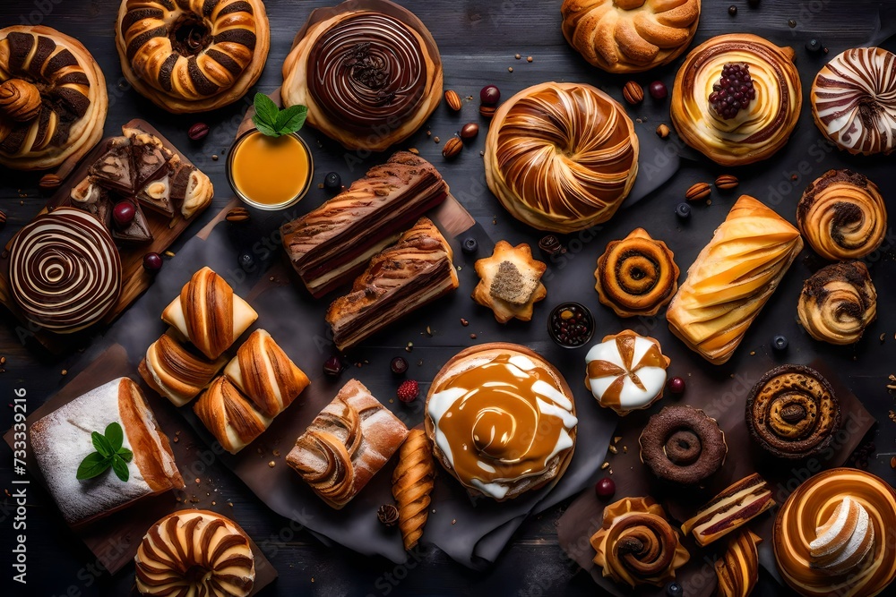 A delicious dish of varied French pastries with delicate layers A delicious dish of varied French pastries with delicate layers