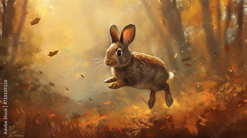 rabbit running in the woods Stock Illustration | Adobe Stock