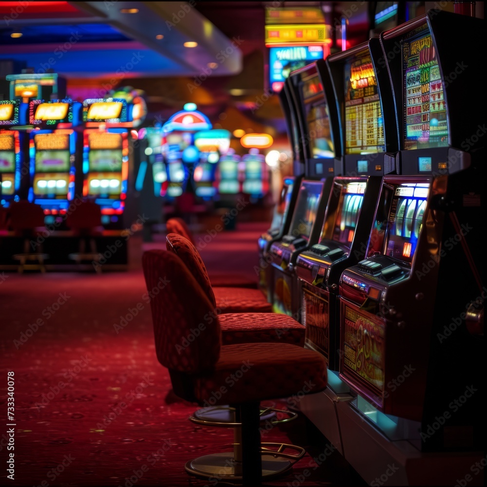 a deserted slots in the dimly lit casino room during the quiet early morning