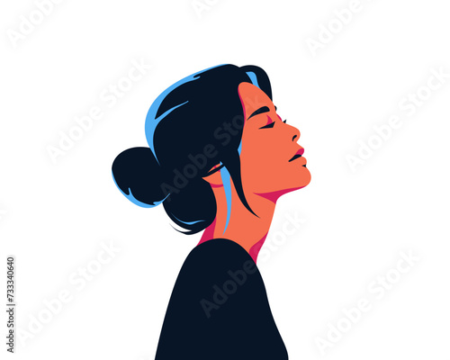 Beauty asian woman. Strong asian female person on white background design for print. Girl power concept for empowerment women. Vector illustration