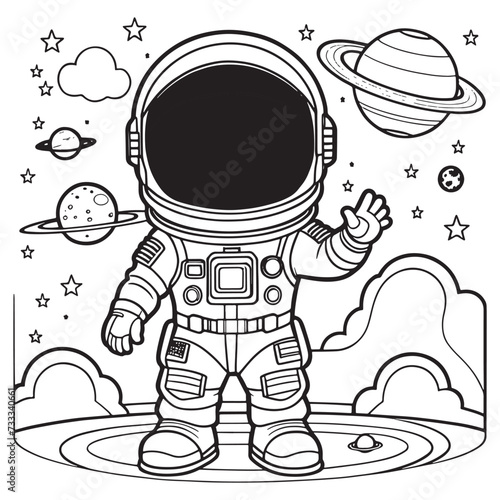 Children s astronaut outline coloring page illustration for children and adult