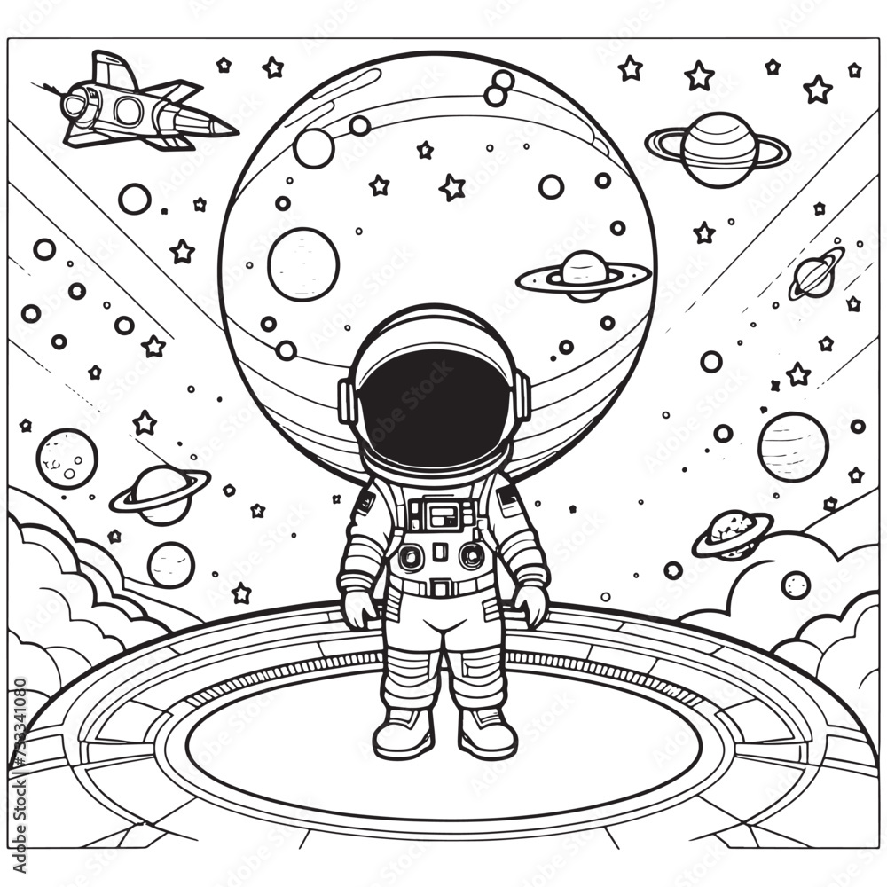 Obraz premium Children's astronaut outline coloring page illustration for children and adult