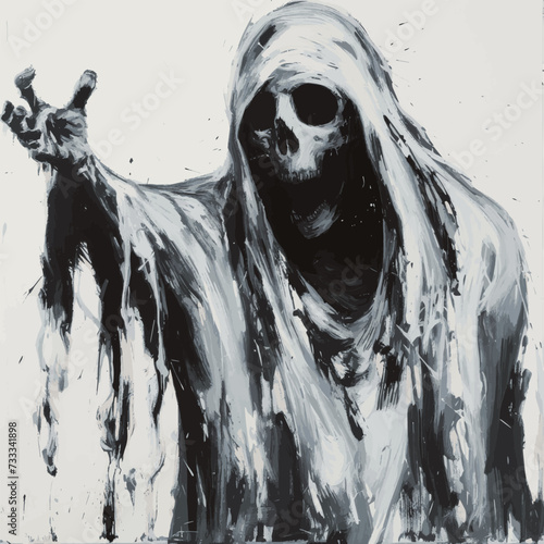 Grim Reaper A Solemn Figure Standing Alone in the Stark Solitude of a White Void
