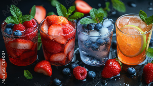 summer foods and beverages. Think vibrant fruit salads, ice cream, barbecues, smoothies, and refreshing cocktails ,generative ai.