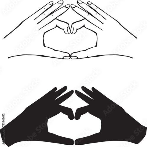 Hands making heard shape. Vector line icon illustration spreading love