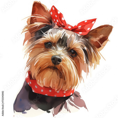 Watercolor portrait of a yorkshire terrier on white background